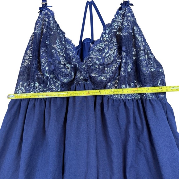 Cacique Midnight Blue Shimmer Embroidered Babydoll Sheer Chemise Size 22/24 - Picture 9 of 15